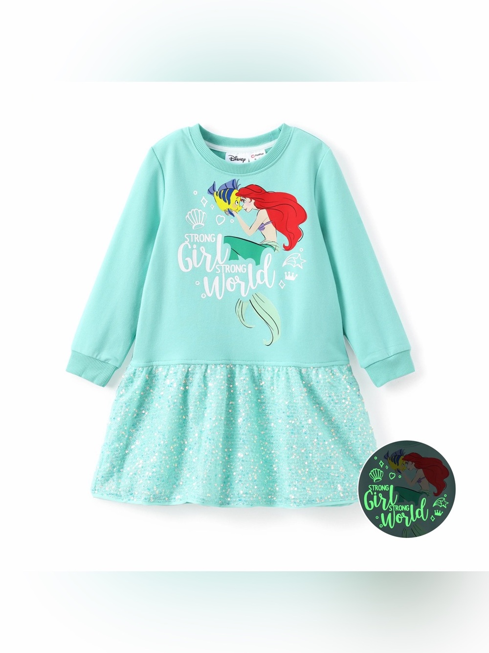 Girls Light Blue Ariel Mermaid Sparkle Dress GLOW IN DARK - Picture 5 of 6